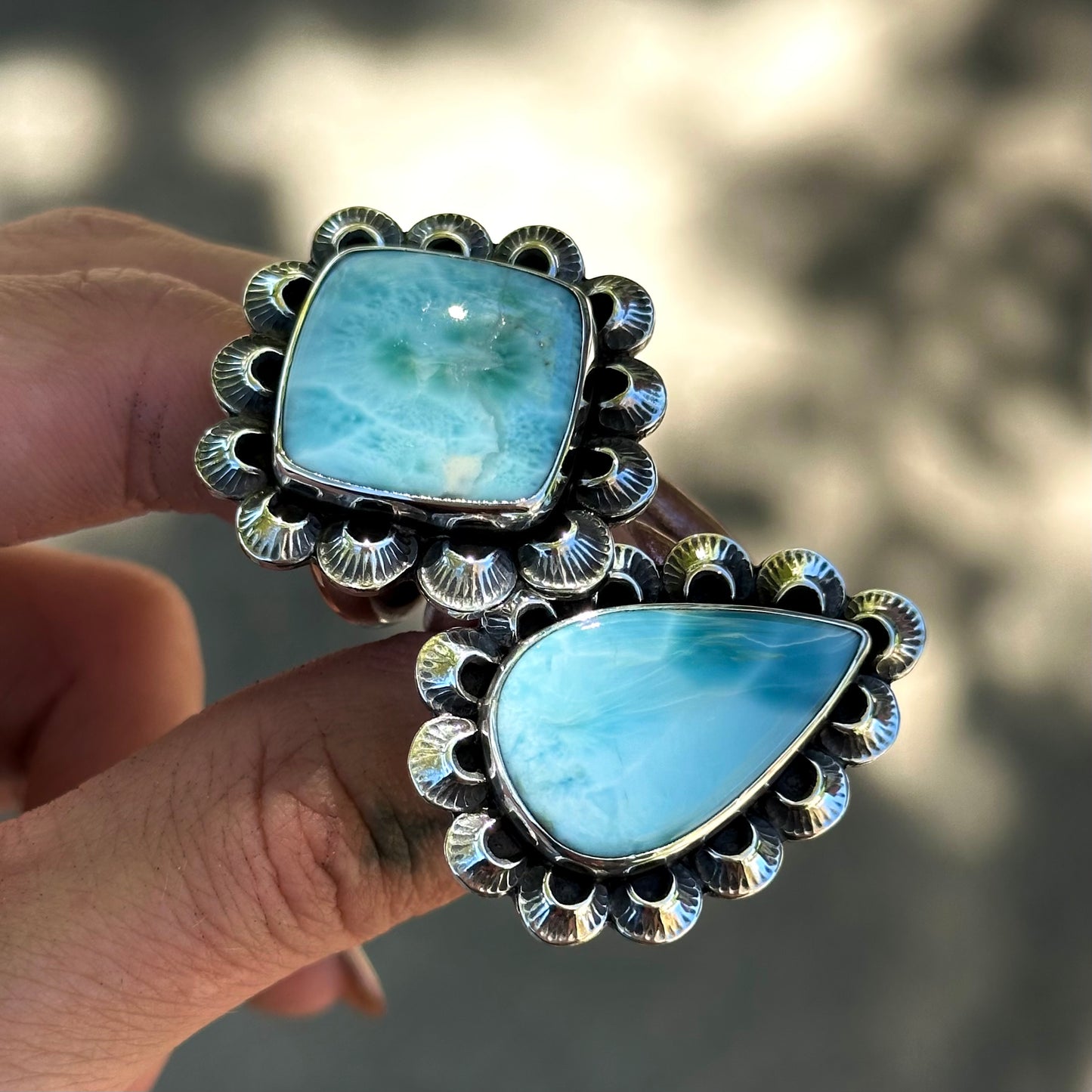 Larimar scalloped statement ring- size 6.5