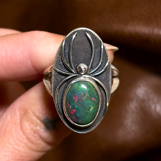 Black Opal spider ring- size 8