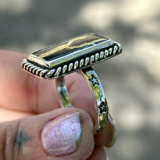 San Pedro Ribbon Variscite Lightning Ring - size 11