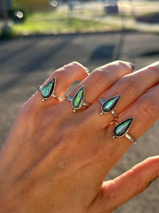 Abalone Shell Raindrop ring- size 6