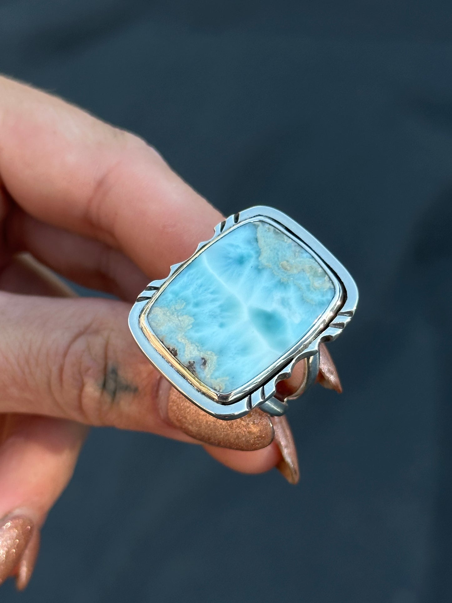 Larimar notched statement ring- size 10