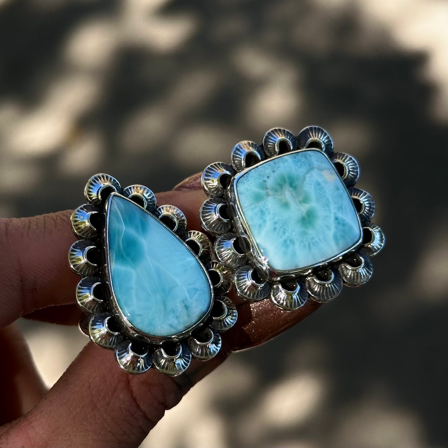 Larimar scalloped statement ring- size 6.5