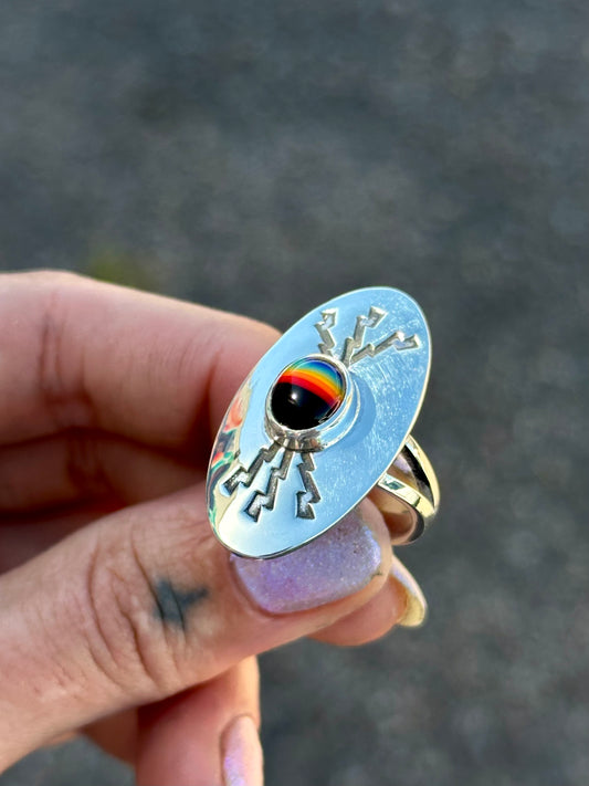 Glass Rainbow Thunderstorm Ring- size 8