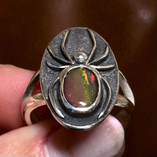 Black Opal spider ring- size 9