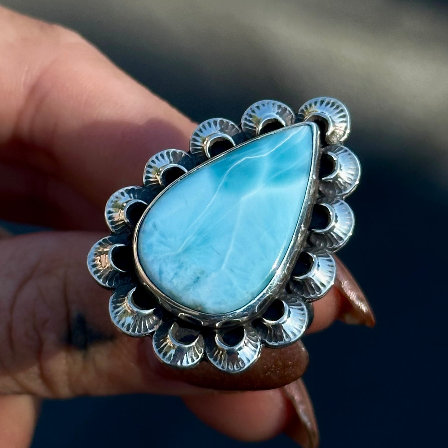 Larimar scalloped statement ring- size 6.5