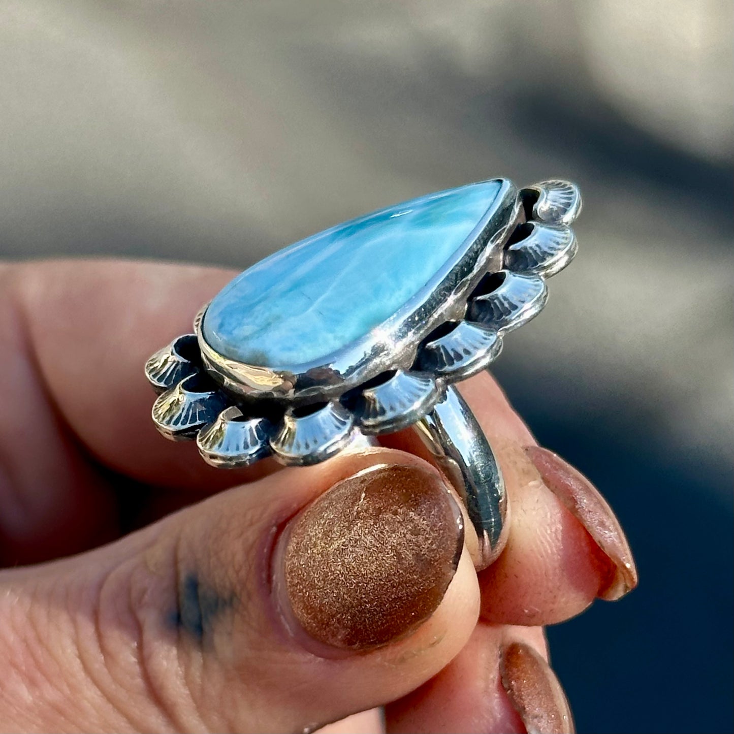 Larimar scalloped statement ring- size 6.5
