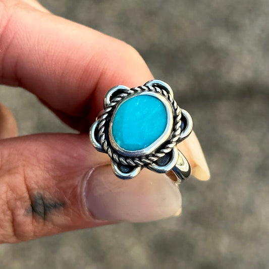 Turquoise Mountain western flower ring, size 5.25