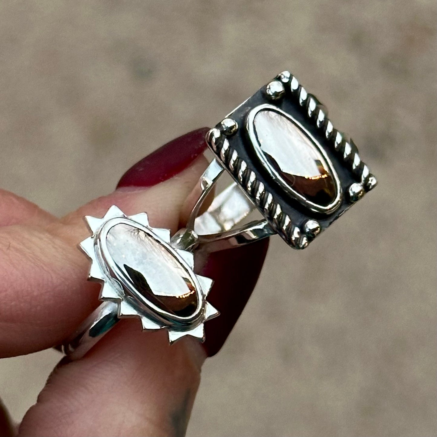 Mohawkite Oval spiked ring- size 6.25