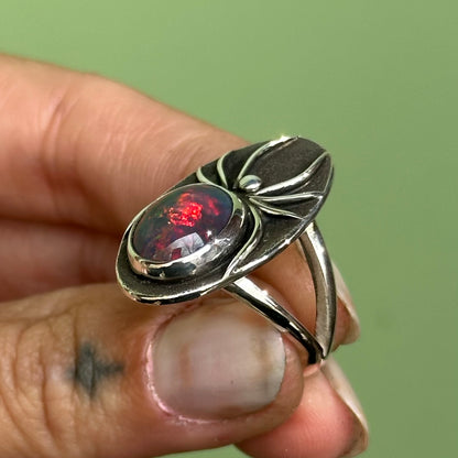 Black Opal spider ring- size 6.5