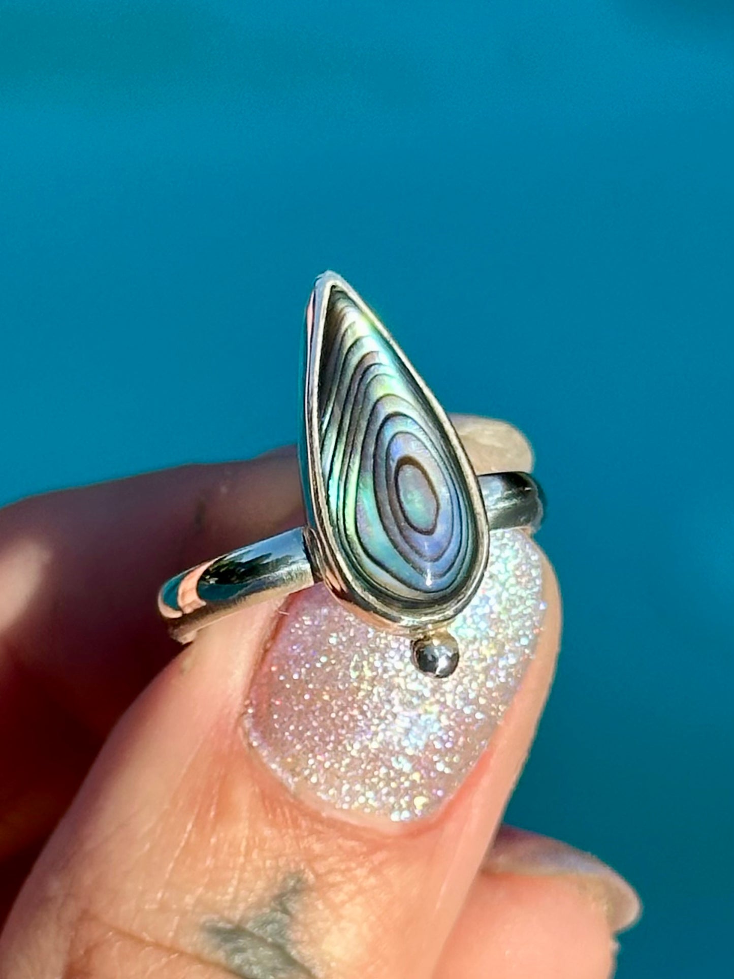 Abalone Shell Raindrop ring- size 5