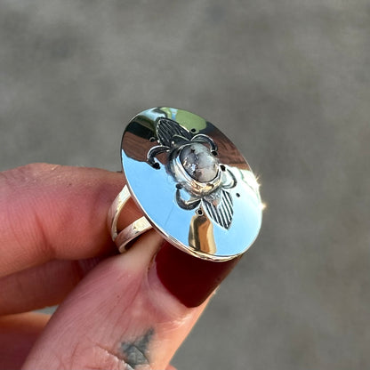 Snowflake Mohawkite Concho Shield ring- size 8