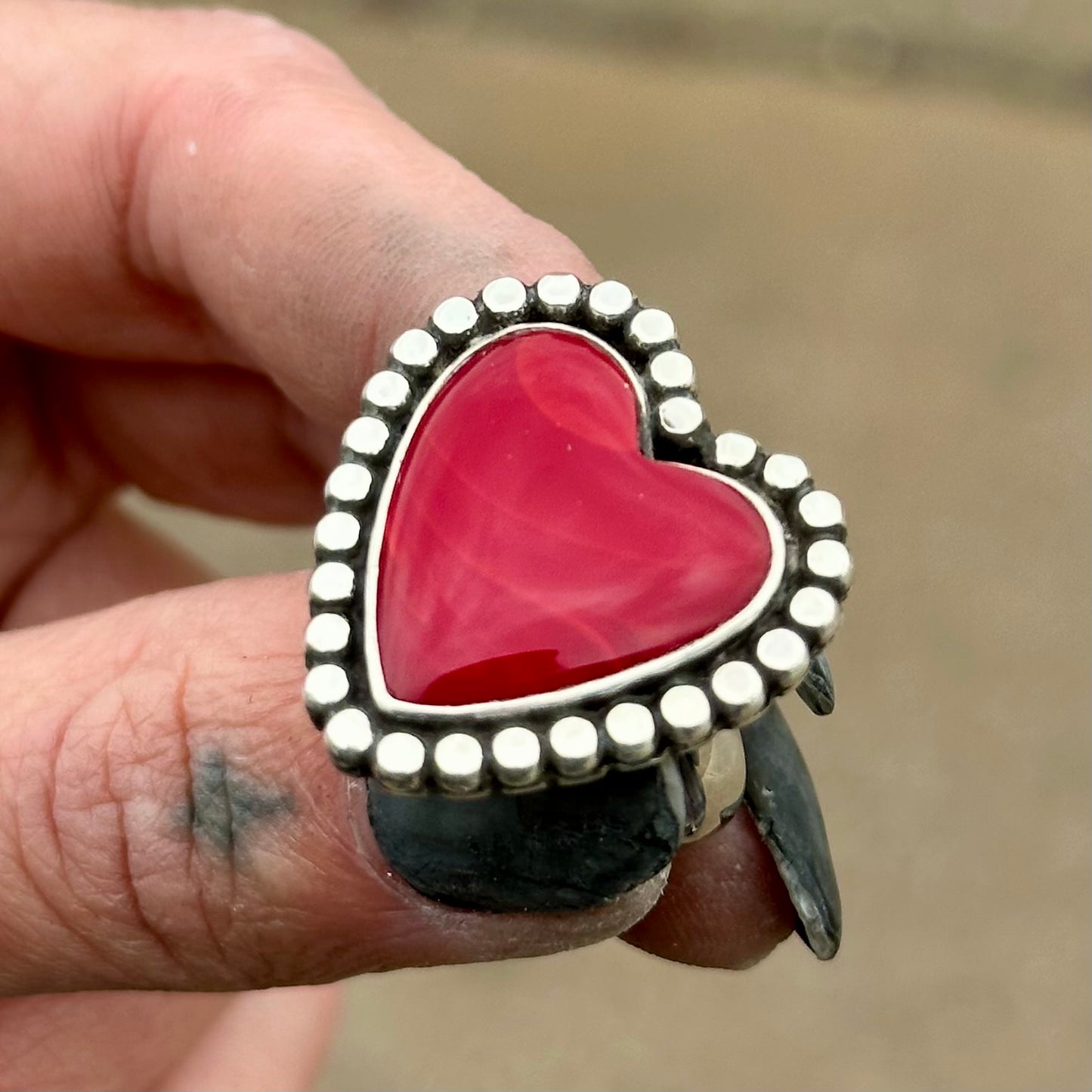 Rosarita Heart Beaded Ring- size 7