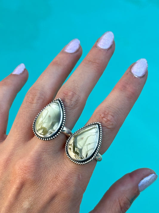 Bamboo Imperial Jasper Drop ring- size 8.25