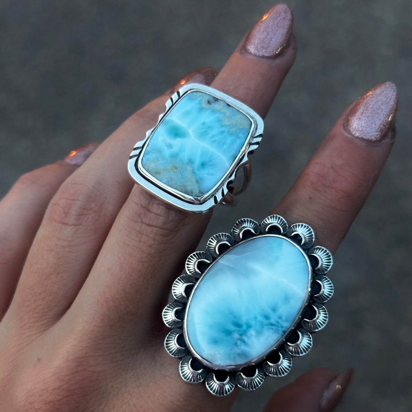 Larimar notched statement ring- size 10