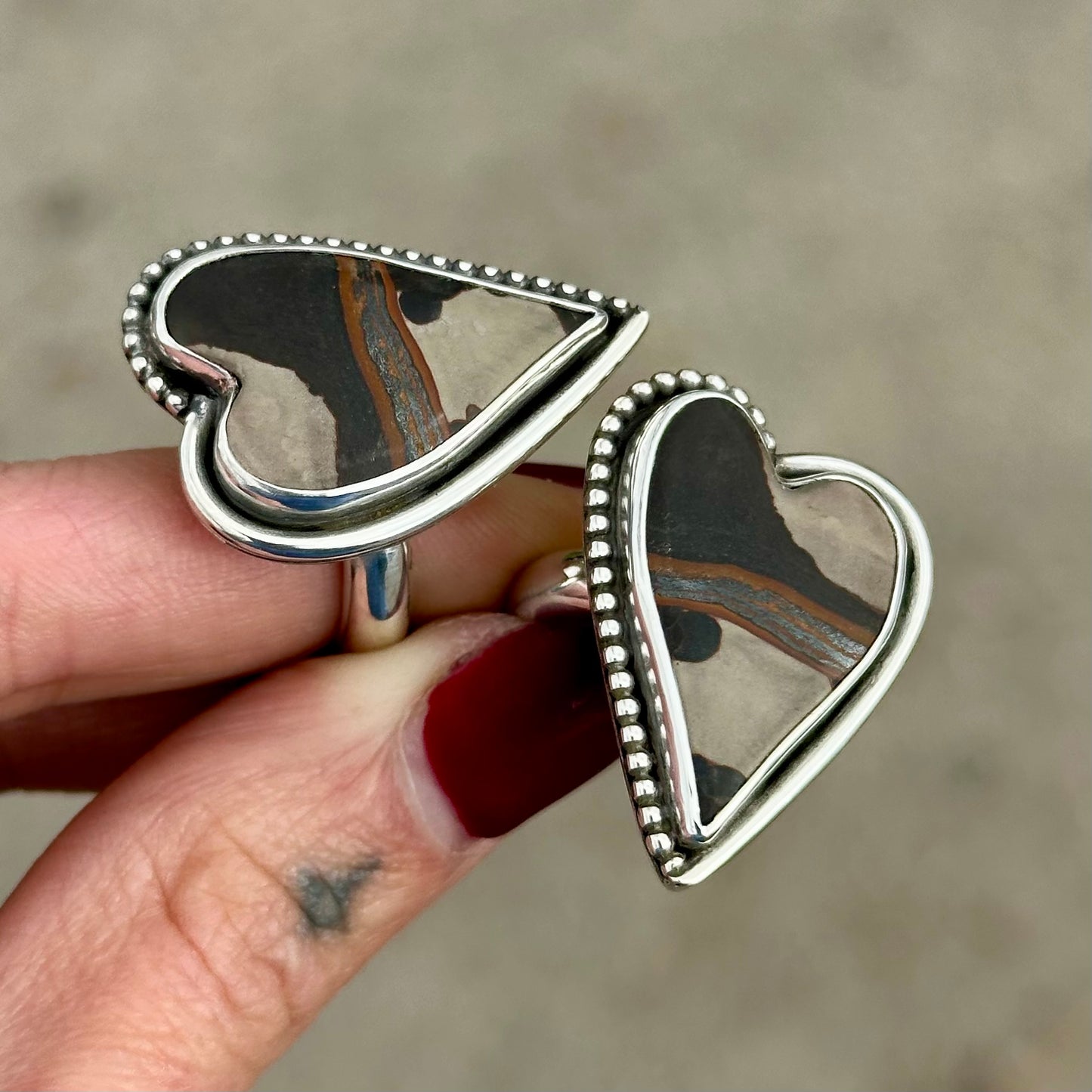 Indian Paint Stone Heart ring- size 7.25