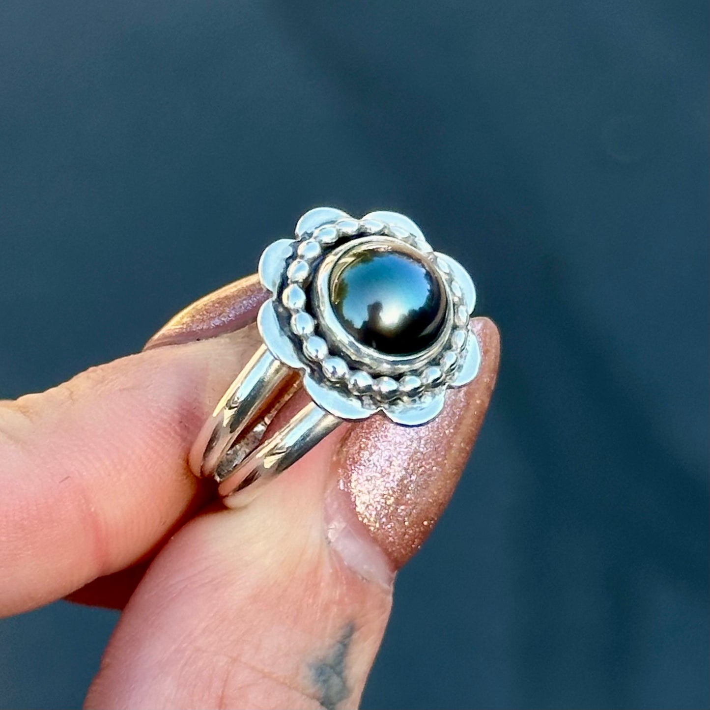 Tahitian black pearl ring- size 7.5