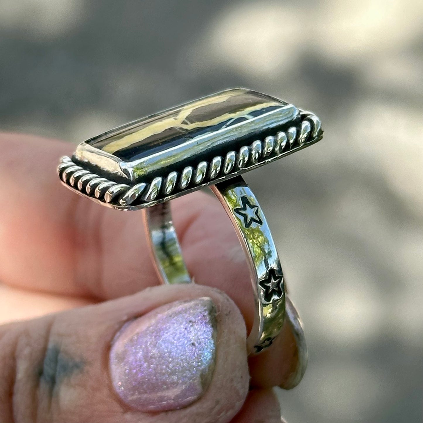 San Pedro Ribbon Variscite Lightning Ring - size 11