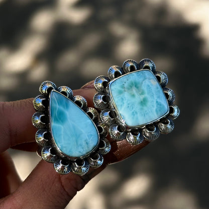Larimar scalloped statement ring- size 7.5
