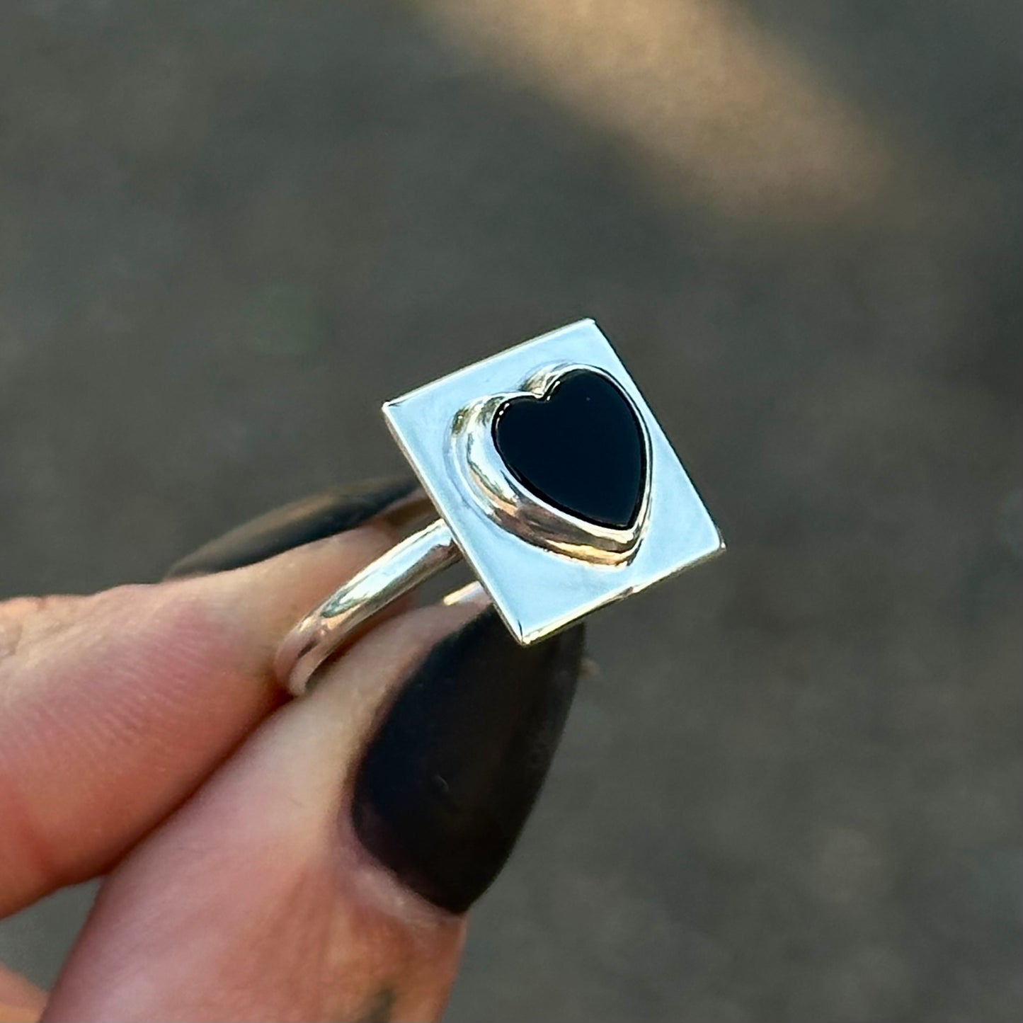 Onyx heart square tablet ring- size 8.5