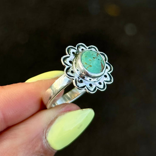Turquoise Mtn Floral Ring- size 8.5
