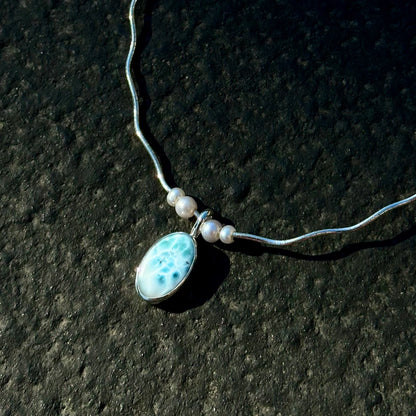 Larimar + pearl 18” wave necklace