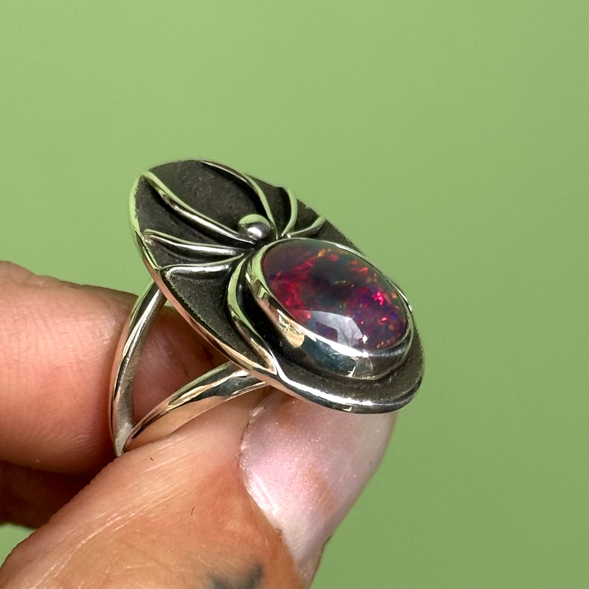 Black Opal spider ring- size 6.5