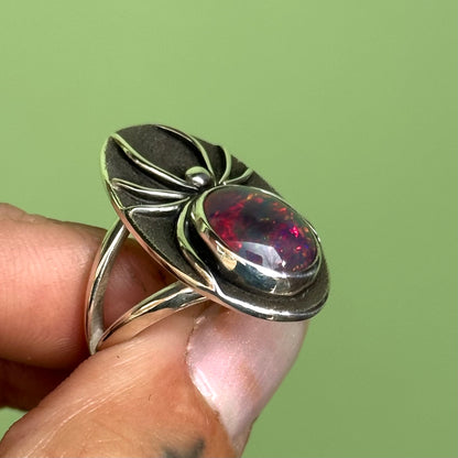 Black Opal spider ring- size 6.5