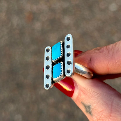 Double-stone Sleeping Beauty turquoise ring- size 6.5