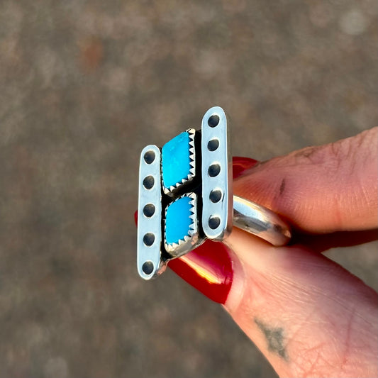 Double-stone Sleeping Beauty turquoise ring- size 6.5