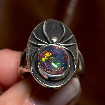 Black Opal spider ring- size 6.5