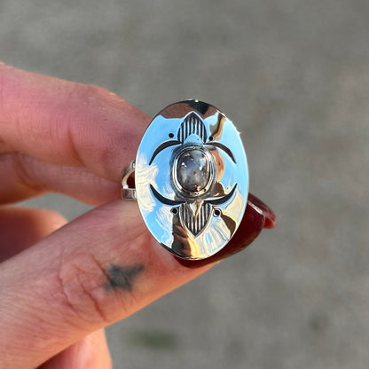 Snowflake Mohawkite Concho Shield ring- size 8