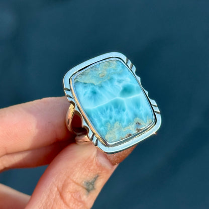 Larimar notched statement ring- size 10