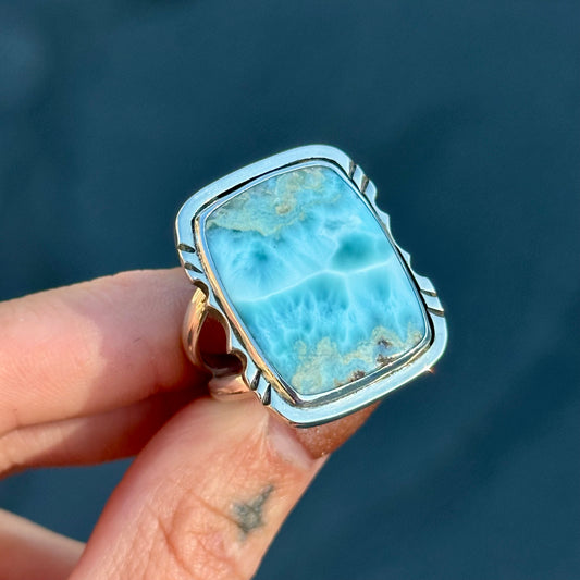 Larimar notched statement ring- size 10