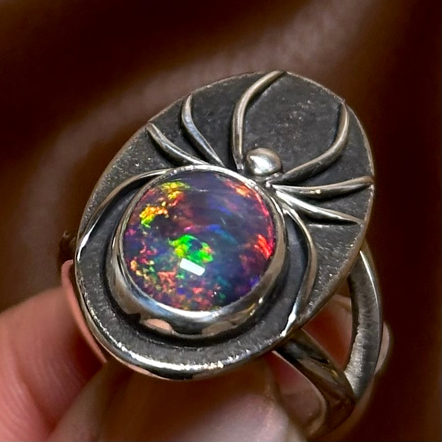 Black Opal spider ring- size 6.5