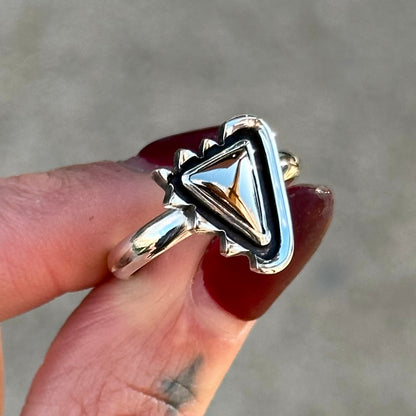 Mohawkite Triangle half-spiked ring- size 9