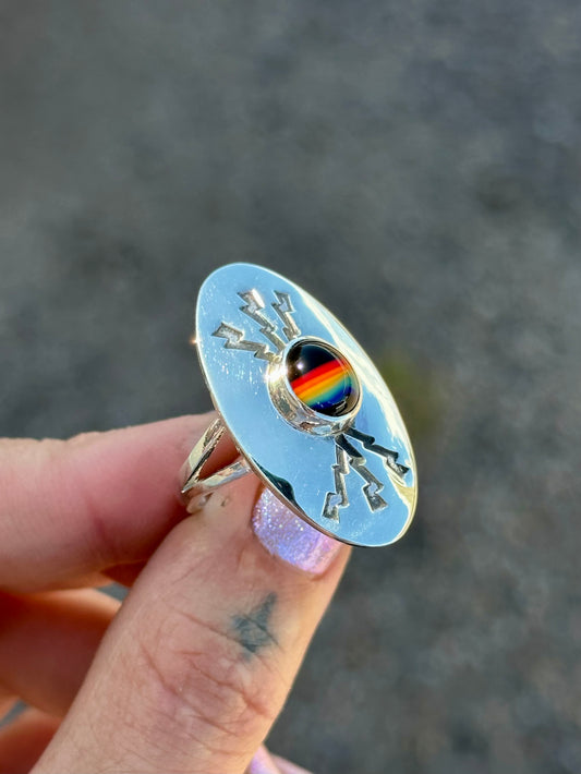 Glass Rainbow Thunderstorm Ring- size 8