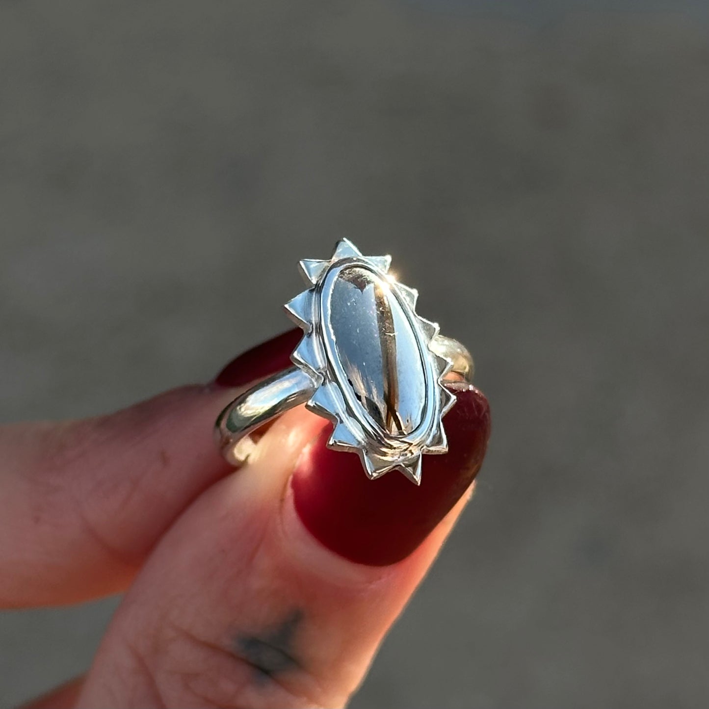 Mohawkite Oval spiked ring- size 6.25