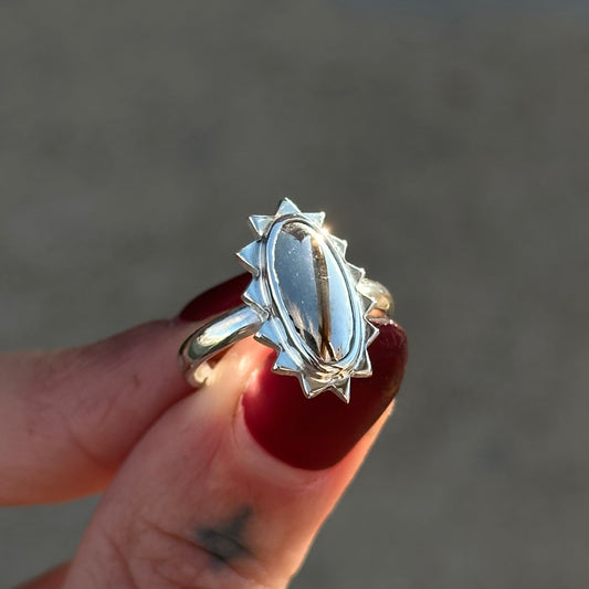 Mohawkite Oval spiked ring- size 6.25