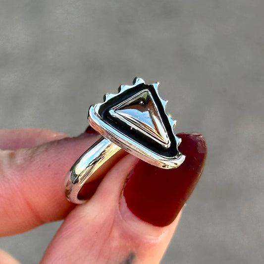 Mohawkite half-spiked triangle ring- size 7.5