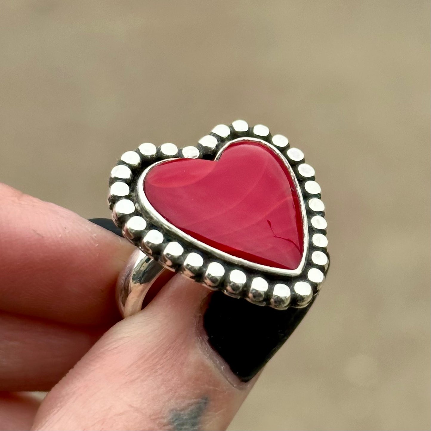 Rosarita Heart Beaded Ring- size 7