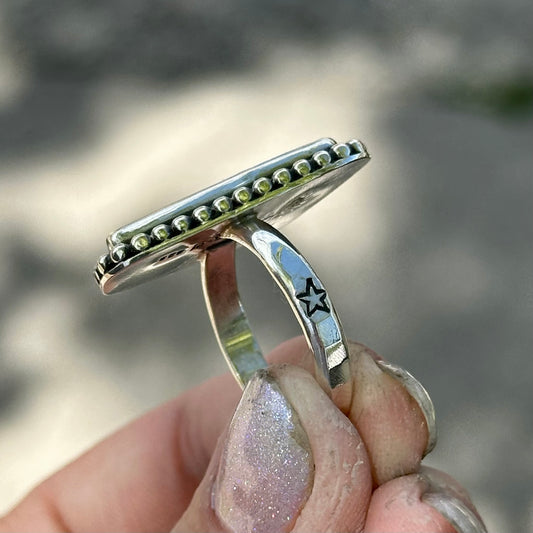 San Pedro Ribbon Variscite Tornado ring- size 8