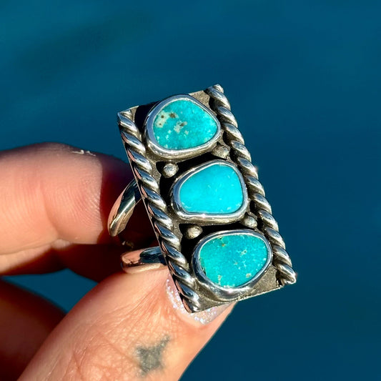 Kingman turquoise triple ring- size 7.5