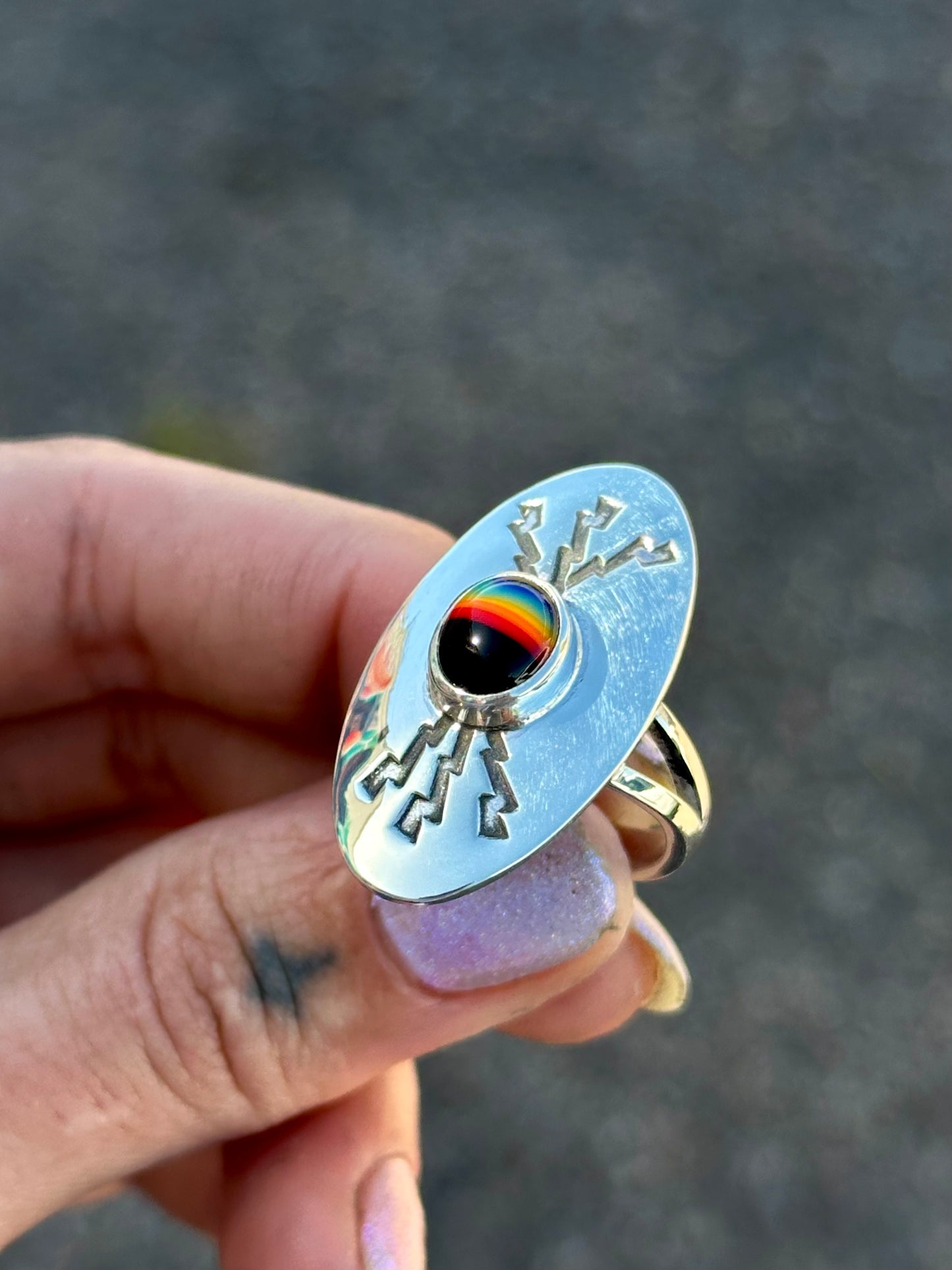 Glass Rainbow Thunderstorm Ring- size 8