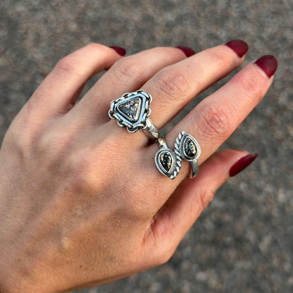 Chained Snowflake Mohawkite ring- size 7