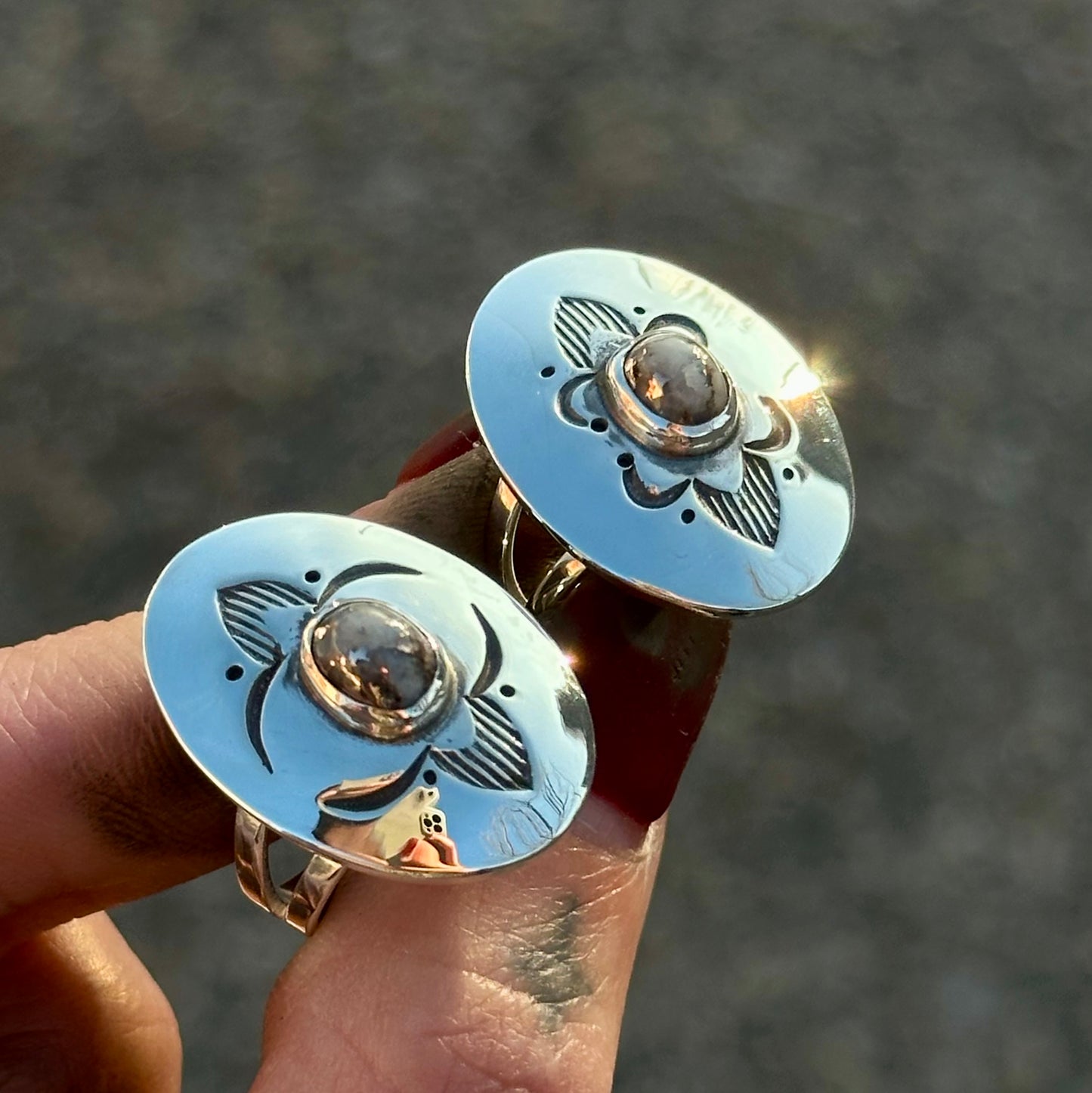 Snowflake Mohawkite Concho Shield ring- size 8