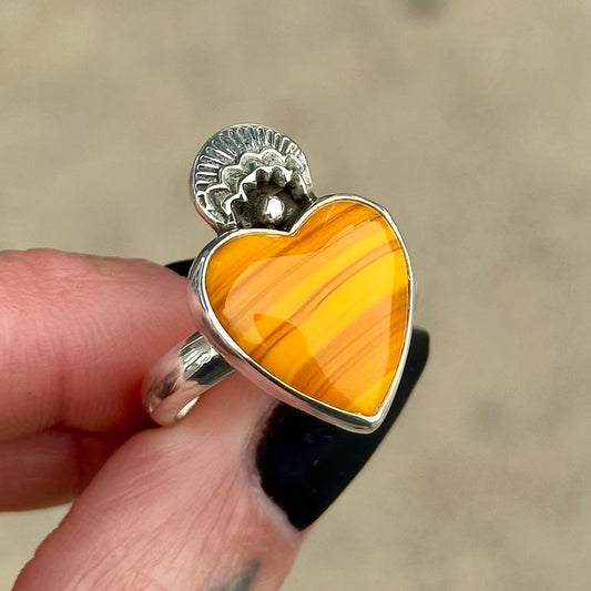 Orange Rosarita Crowned Heart Ring- size 9