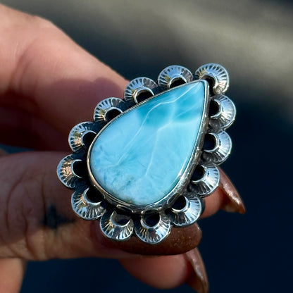 Larimar scalloped statement ring- size 6.5