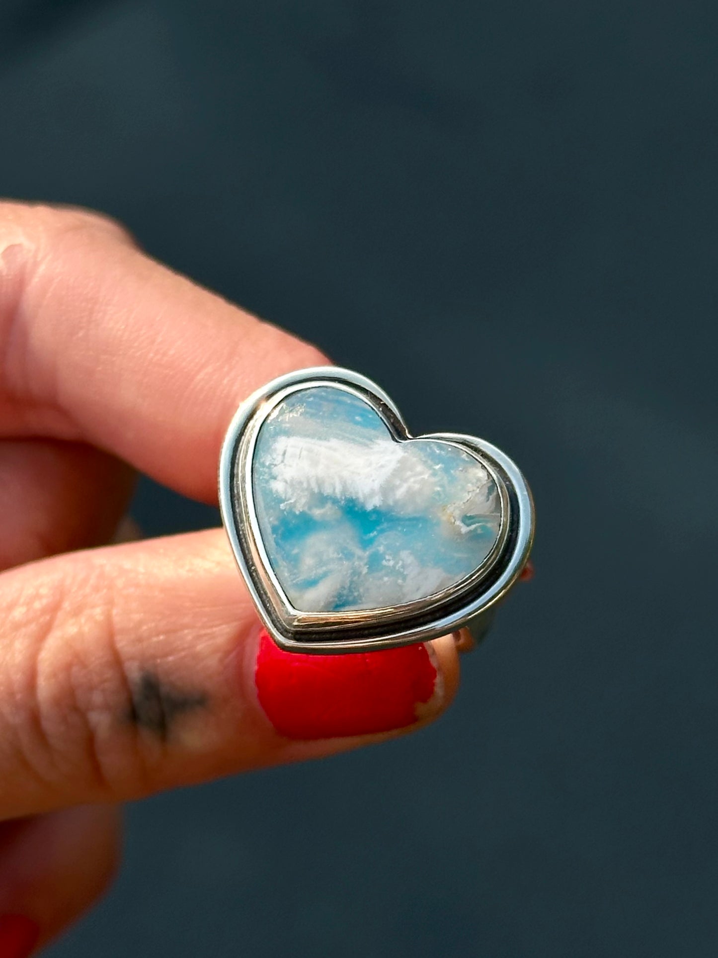 Atlas Heart White Plume Agate Ring- size 7.5