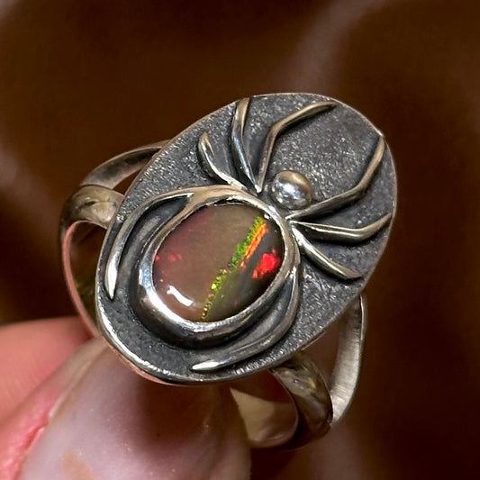 Black Opal spider ring- size 9
