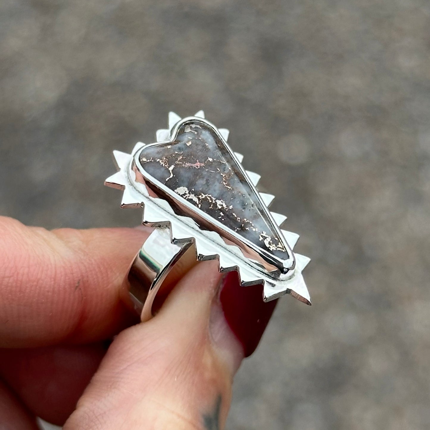Spiked Mohawkite Heart ring